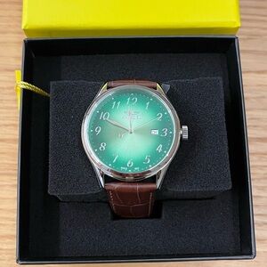 Invicta Celestial Men's Watch 43mm Green Dial Silver Tone Brown Leather Band